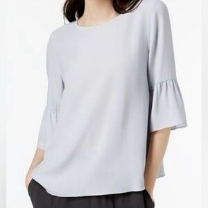 Eileen Fisher blue/gray 100% silk bell sleeve blouse top